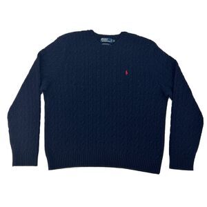 Polo Ralph Lauren Sweater Mens XXL Blue Wool Angora Rabbit Hair Blend Knit Logo‎